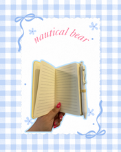 Load image into Gallery viewer, Nautical Honey Bear Mini Notebook with Pen | Magic Inspired | Girly Notebook Journal | Butter Yellow Trendy Notebook | Mini Notebook | Flowers and Butterflies
