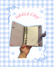 Load image into Gallery viewer, Sidekick Chip A6 Notebook | Purple Holographic Notebook Binder | Junk Journaling | Junk Journal | Summer Vibes Notebook
