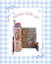 Load image into Gallery viewer, Blonde Babe Princess Set | A5 notebook + 24oz Owala + Beaded Pen | Trendy Accessories | Custom Owala | Mouse Inspired | Castle Inspired | Lavender and Pink Accessories |
