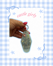 Load image into Gallery viewer, Castle Girly Motel Keychain | Homemade Keychain Bag Charm | Custom Bag Charms | Mouse Inspired | Trendy Accessories | Gift for Her | Kawaii Keychain

