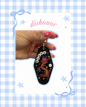 Load image into Gallery viewer, Dishonor Dragon Motel Keychain | Mouse Inspired | Viral Keychain | Bag Charms | Castle Inspired | Trendy Accessories | Novelty Keychain | Gift for Her
