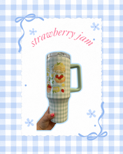 Load image into Gallery viewer, Strawberry Jam 42oz Tumbler | Light Green Checkered Water Tumbler | Strawberry Girl | Strawberry Summer Vibes | Summer Picnic Vibes | Lemons and Strawberries
