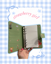 Load image into Gallery viewer, Strawberry Girl A6 Notebook | Strawberries | Cute Aesthetic | 80’s girl | Gift for Her | Journaling | Junk Journal
