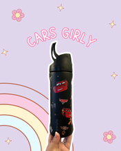 Load image into Gallery viewer, Cars Girly 24oz Black Owala | Magic Inspired | Castles Inspired | Theme Park Inspired | Cars Racing
