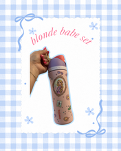 Load image into Gallery viewer, Blonde Babe Princess Set | A5 notebook + 24oz Owala + Beaded Pen | Trendy Accessories | Custom Owala | Mouse Inspired | Castle Inspired | Lavender and Pink Accessories |
