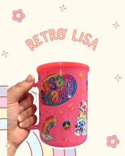 Load image into Gallery viewer, Retro Lisa Glass Mug | Iced Coffee | Lisa F | Colorful Hot Pink | Horses | Kittens | Puppies | Peace | Rainbows
