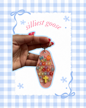 Load image into Gallery viewer, God’s Silliest Goose Hotel Keychain | Handmade | Christian Girl | Jesus Girly | Bag Charm | Bag Charm Keychain | Silly Goose
