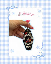 Load image into Gallery viewer, Dishonor Dragon Motel Keychain | Mouse Inspired | Viral Keychain | Bag Charms | Castle Inspired | Trendy Accessories | Novelty Keychain | Gift for Her
