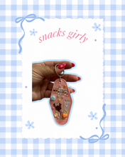 Load image into Gallery viewer, Snacks Girly Motel Keychain | Mouse Inspired | Castle Inspired | Viral Bag Charms | Bag Charm Keychain | Hotel Keychain | Gift for Her
