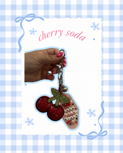 Load image into Gallery viewer, Cherry Soda Motel Keychain Cherries Bag Charm | Red Soda Girly | Cherry Bag Charm | Rhinestone Bedazzled Keychain | Trendy Accessories | Viral Bag Charm
