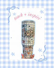Load image into Gallery viewer, Teach and Inspire 42oz Tumbler | Teacher Accessories | Teacher Water Bottle | Summer Prep School | Back to School Necessitates | Light Blue Checkered
