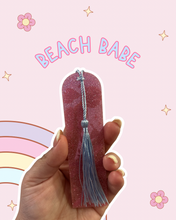 Load image into Gallery viewer, Beach Babe Acrylic Bookmark | Salty Cozy Club | Pink Glitter | Ocean Vibes | Summer Romance Reader | Bookstagram
