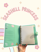 Load image into Gallery viewer, Seashell Princess A5 Notebook Binder | Red Hair Princess | Magic Castle Inspired | Seashells | Beach Babe | Pearls |
