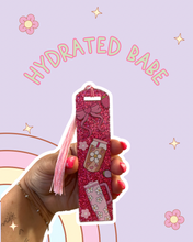 Load image into Gallery viewer, Iced Coffee &amp; Emotional Support Water Bottle Acrylic Pink Glitter Bookmark | White Daisies | Pink Bows | Strawberries
